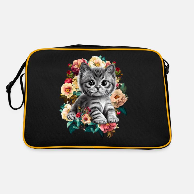 Cat Flowers - Retro Bag - black/gold