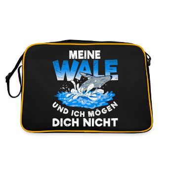 Meine Wale und ich mögen dich nicht Lustiges Wal - Retro Tasche - Schwarz/Gold - Hinten
