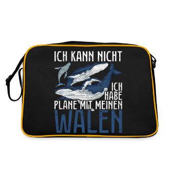 Wal Ich kann nicht ich habe Pläne mit meinen Walen - Retro Tasche - Schwarz/Gold - Hinten
