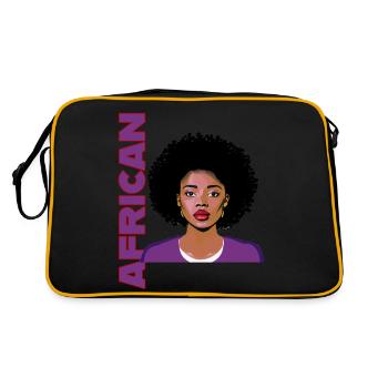 Frau mit Afro und Schriftzug African - Retro Tasche - Schwarz/Gold - Hinten