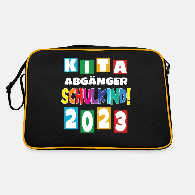 Schulkind 2023 Einschulung 2023 Schulanfang - Retro Tasche - Schwarz/Gold