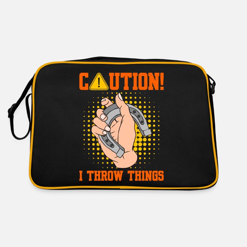 Caution I Throw Things Horseshoe Pitching Retro Tasche