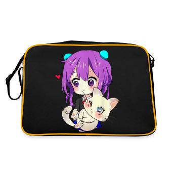 Anime und Katzen Liebhaber für n Manga kawaii Grafik - Retro Tasche - Schwarz/Gold - Hinten