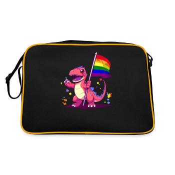 Dinosaure rose avec drapeau arc-en-ciel Humour transgenre - Sac Retro - noir/or - Dos