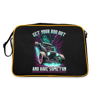 Hot Rod Get Your Rod Out, Muscle Car Rat Rod - Retro Tasche - Schwarz/Gold - Hinten