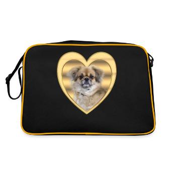 Tibet Spaniel - Hundeliebhaber - Hunde Herz - Retro Tasche - Schwarz/Gold - Hinten