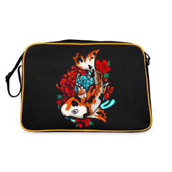 Nishikigoi Geschenk Farbenfrohes Koi Karpfen - Retro Tasche - Schwarz/Gold - Hinten