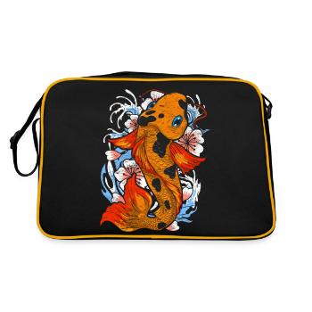 Koi Fischzucht Geschenk Farbenfrohes Koi Karpfen - Retro Tasche - Schwarz/Gold - Hinten
