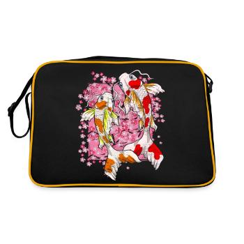 Sakura Koi Fisch Geschenk Kirschblüten Koi Karpfen - Retro Tasche - Schwarz/Gold - Hinten