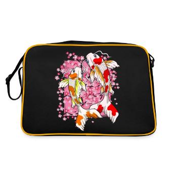 Kirschblüten Koi Fisch Geschenk Sakura Koi Karpfen - Retro Tasche - Schwarz/Gold - Hinten
