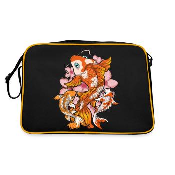 Sakura Nishikigoi Kirschblüte Geschenk Koi Karpfen - Retro Tasche - Schwarz/Gold - Hinten