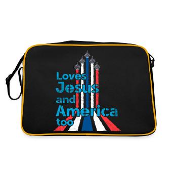 Aime Jésus et l’Amérique aussi avec Fighter Jet Red - Sac Retro - noir/or - Dos