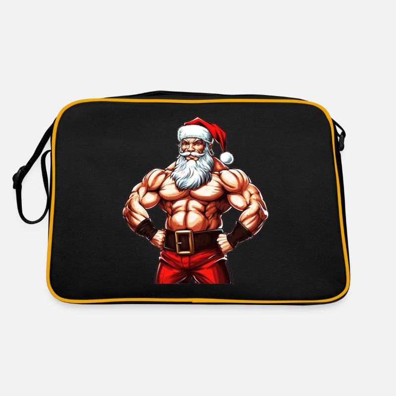 Santasaurus Flex: Bodybuilder de Noël avec le Père Noël Sac Retro