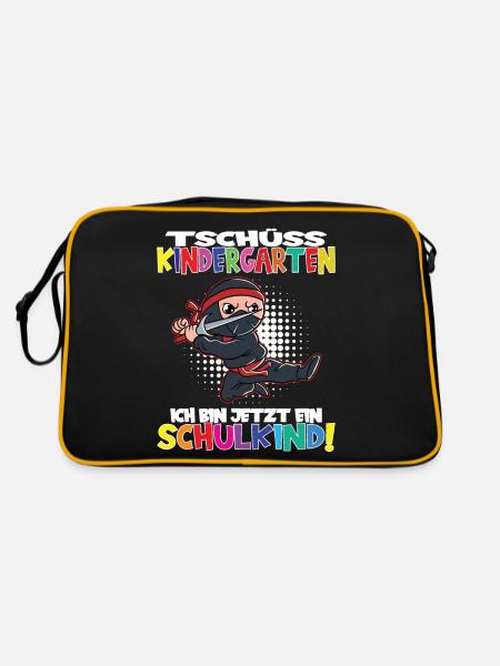 Tschüss Kindergarten Ich Bin Jetzt Ein Schulkind! - Retro Tasche - Schwarz/Gold - Hinten