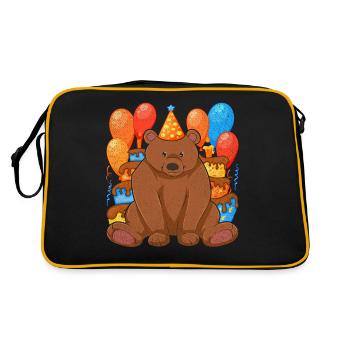 Brown Bear Forest Animal Birthday Party Gift Bear - Retro Bag - black/gold - Back