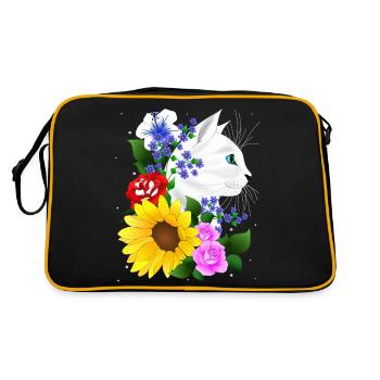 Katze Kater Kitten Blumen Blüten Katzen Cat - Retro Tasche - Schwarz/Gold - Hinten