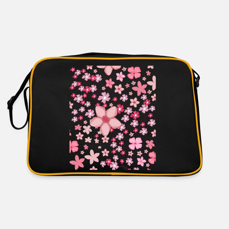 Cherry Blossom Pattern Gift Japanese Sakura - Retro Bag - black/gold
