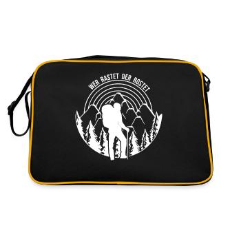 Wer rastet der rostet - Wandern Berge Gebirge Wald - Retro Tasche - Schwarz/Gold - Hinten
