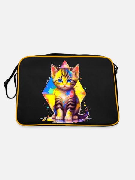 Rainbow Kitty - painted with geometries - Retro Bag - black/gold - Back