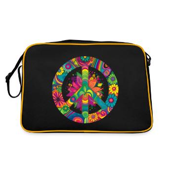 Signe de Paix Monde Amants Fleurs Hippie Art Âme - Sac Retro - noir/or - Dos