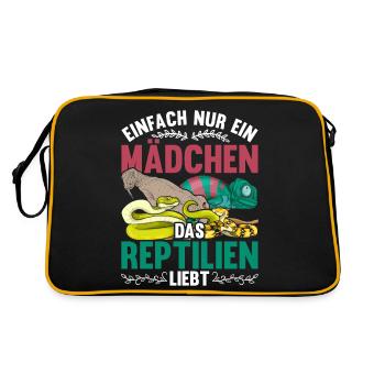 Schlange Chamäleon Waran Mädchen Geschenk Reptil - Retro Tasche - Schwarz/Gold - Hinten