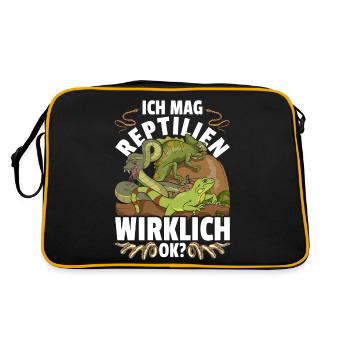 Schlange Chamäleon Waran Geschenk Lustiges Reptil - Retro Tasche - Schwarz/Gold - Hinten