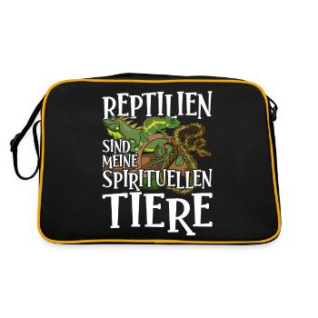 Chamäleon Schlange Waran Geschenk Lustiges Reptil - Retro Tasche - Schwarz/Gold - Hinten