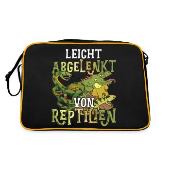 Schlange Gecko Waran Geschenk Lustiges Reptil - Retro Tasche - Schwarz/Gold - Hinten