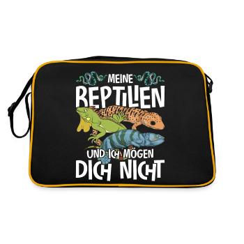 Gecko Echse Chamäleon Schlange Geschenk Reptil - Retro Tasche - Schwarz/Gold - Hinten