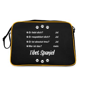 Er liebt Dich. Wer ist das? Mein - Tibet Spaniel - Retro Tasche - Schwarz/Gold - Hinten