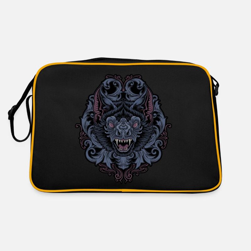 Fledermaus mit javanischem Ornament - Retro Tasche - Schwarz/Gold