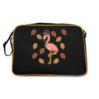 Pilger Rosa Flamingo Erntedank Herbst Tierliebe - Retro Tasche - Schwarz/Gold - Hinten
