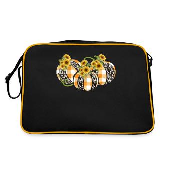 Leopard Plaid Kürbis Erntedank Halloween Herbst - Retro Tasche - Schwarz/Gold - Hinten