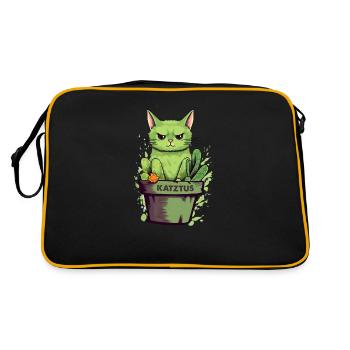 Katztus Katze im Blumentopf mit Kaktus - Retro Tasche - Schwarz/Gold - Hinten