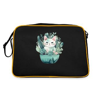 Cat in flowerpot greenish plants - Retro Bag - black/gold - Back