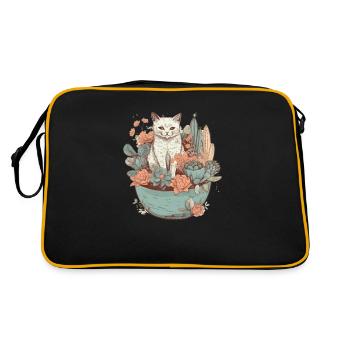 Chat dessiné dans un pot de fleurs - Sac Retro - noir/or - Dos