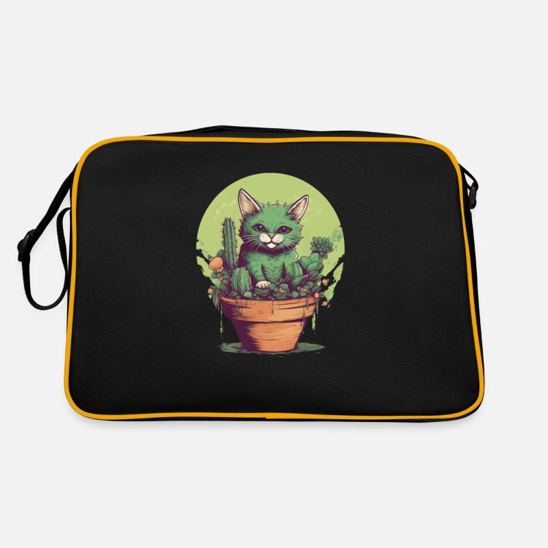 Chat vert en pot avec des plantes vertes Sac Retro