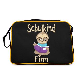 Schulkind Finn Faultier - Retro Tasche - Schwarz/Gold - Hinten