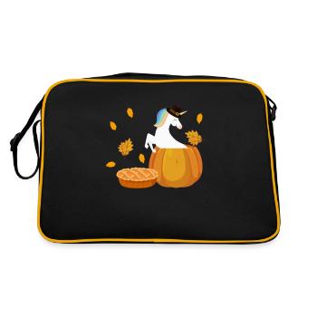 Pilger Einhorn Kürbiskuchen Niedlich Thanksgiving - Retro Tasche - Schwarz/Gold - Hinten