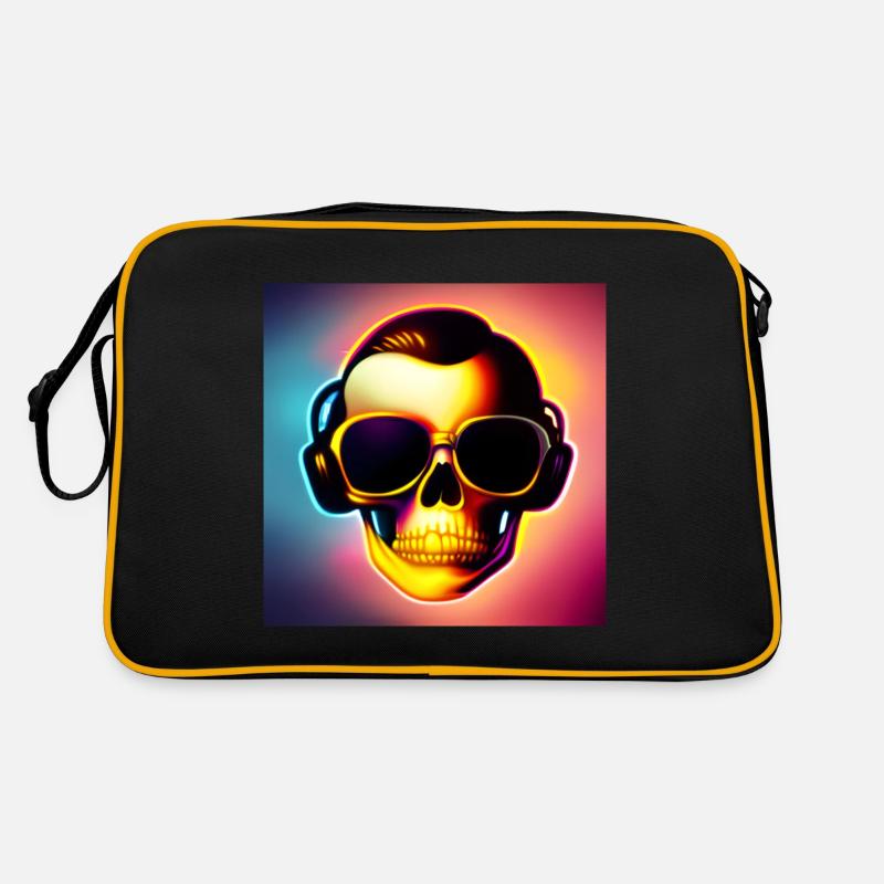 Crâne avec lunettes de soleil & écouteurs - cool-rockig - Sac Retro - noir/or