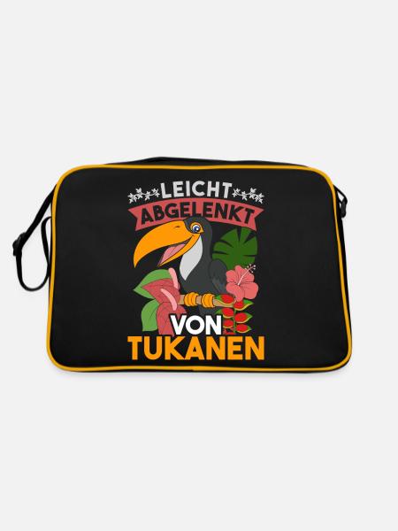Exotisches Tier Vogel Geschenk Lustiges Tukan - Retro Tasche - Schwarz/Gold - Hinten