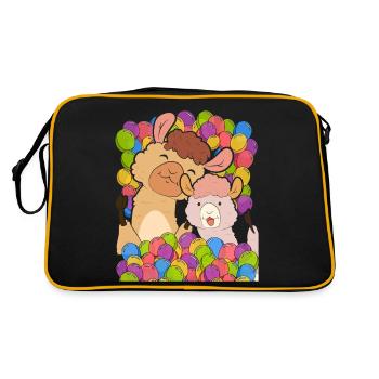 Zoo Tier Lama Geschenk Niedliches Ballon Alpaka - Retro Tasche - Schwarz/Gold - Hinten