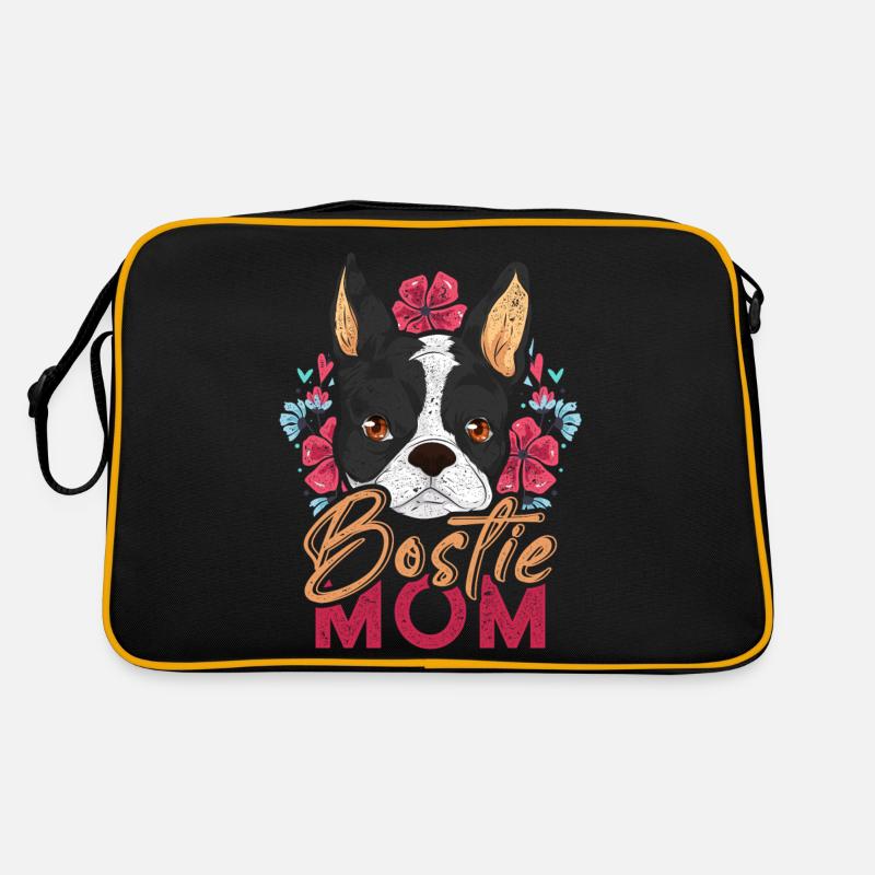 Bostie Mama Hund Muttertag Geschenk Boston Terrier - Retro Tasche - Schwarz/Gold