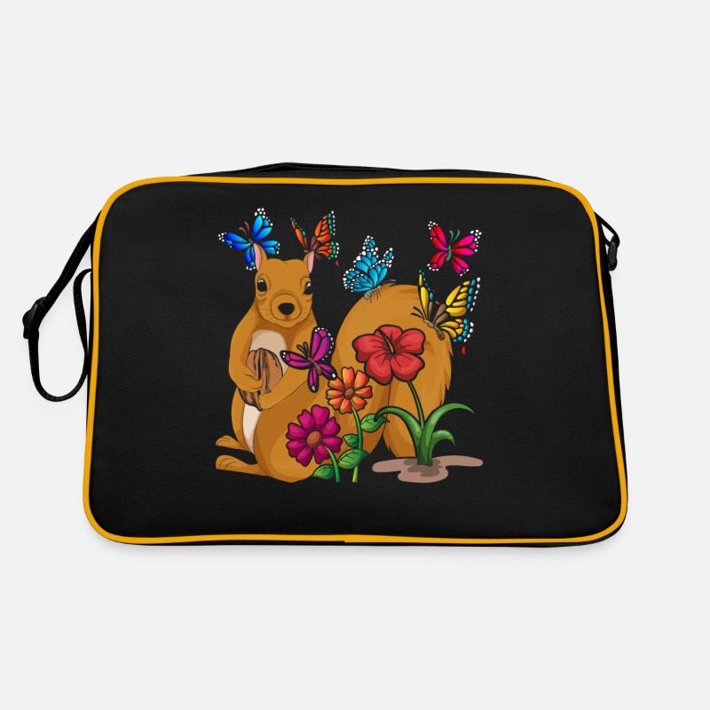 Nagetier Geschenk Schmetterling Tier Eichhörnchen - Retro Tasche - Schwarz/Gold
