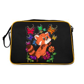 Fleurs Zoo Animal Cadeau Papillon Panda Rouge - Sac Retro - noir/or - Dos