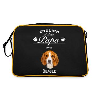 Endlich stolzer Papa - Beagle - Retro Tasche - Schwarz/Gold - Hinten