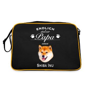 Endlich stolzer Papa - Shiba Inu - Retro Tasche - Schwarz/Gold - Hinten