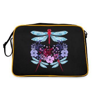 Insect Lover Gift Colorful Flower Dragonfly - Retro Bag - black/gold - Back