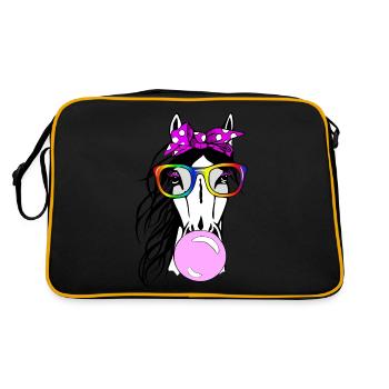 Horse with glasses and chewing gum - Retro Bag - black/gold - Back