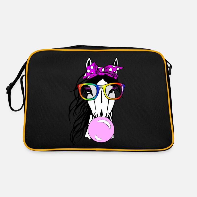 Cheval avec lunettes et chewing-gum - Sac Retro - noir/or